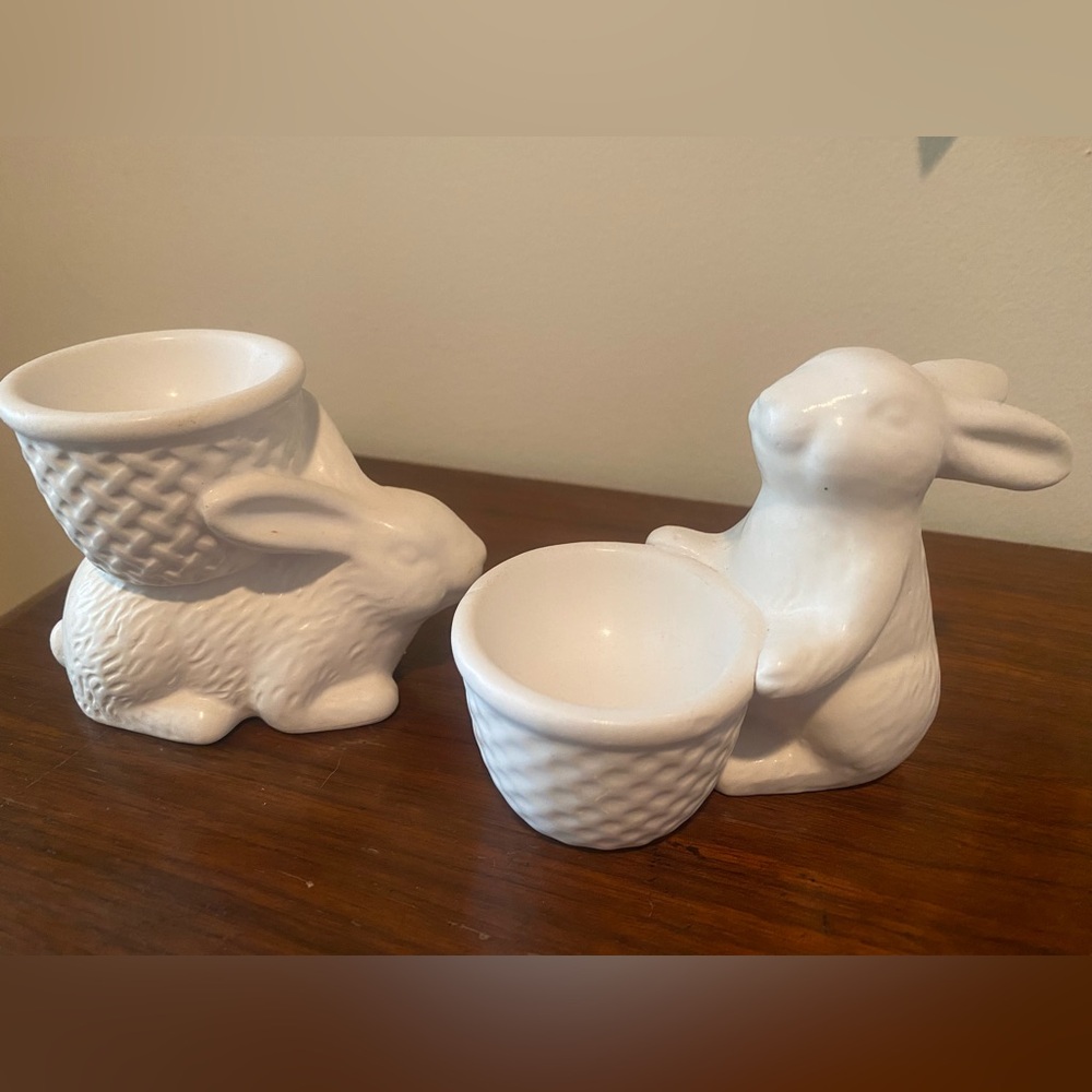 Happy Easter Bunnies🐰🐰White Ceramic Bunny Pair-Candy or Egg Holders